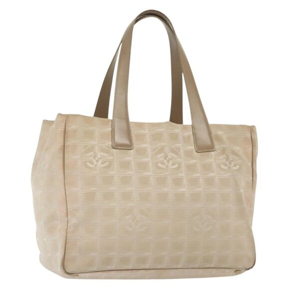 CHANEL New Travel Line Tote Bag Nylon Beige Gold CC Auth ti3356 - Picture 1 of 16